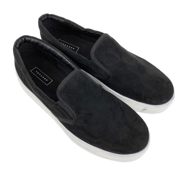 Topshop Black Suede Platform Sneakers Size 38 Slip On Made In Italy - Picture 6 of 6